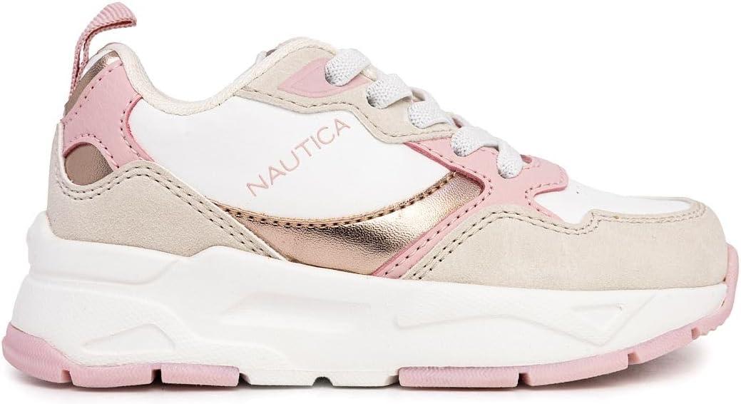 imageNautica Girls Sneakers Athletic Walking Shoes for Play and Everyday Wear Comfortable Casual Toddler and Youth Bungee and LaceUpWhite Gold Pink