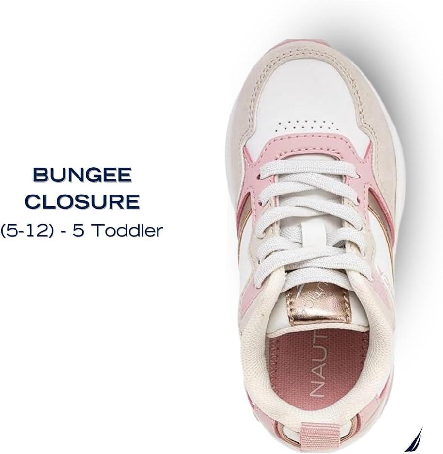 imageNautica Girls Sneakers Athletic Walking Shoes for Play and Everyday Wear Comfortable Casual Toddler and Youth Bungee and LaceUpWhite Gold Pink