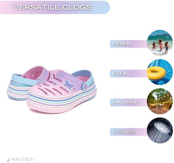 imageNautica Kids Girls Clogs Slip On Platform Slides Garden Shoes Water Sandals Beach Slipper for Children Indoor OutdoorPink Purple Blue
