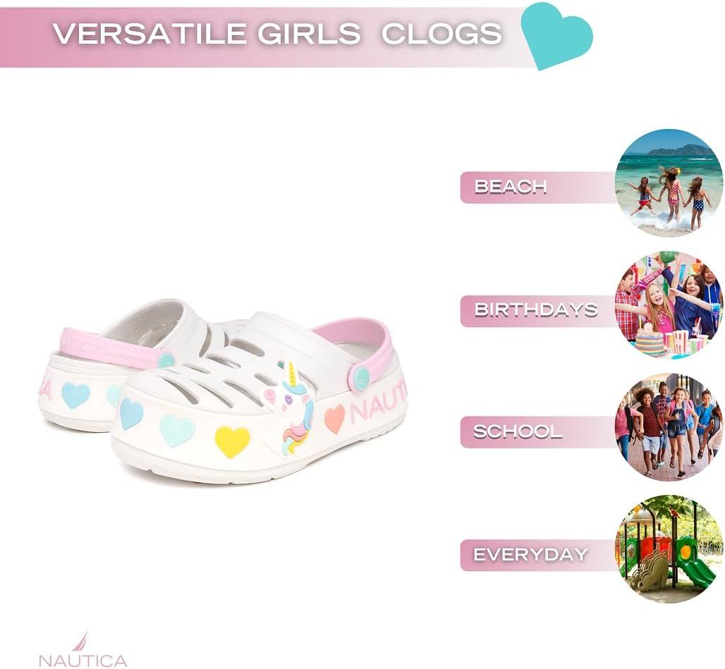 imageNautica Kids Girls Clogs Slip On Platform Slides Garden Shoes Water Sandals Beach Slipper for Children Indoor OutdoorWhite Pastel