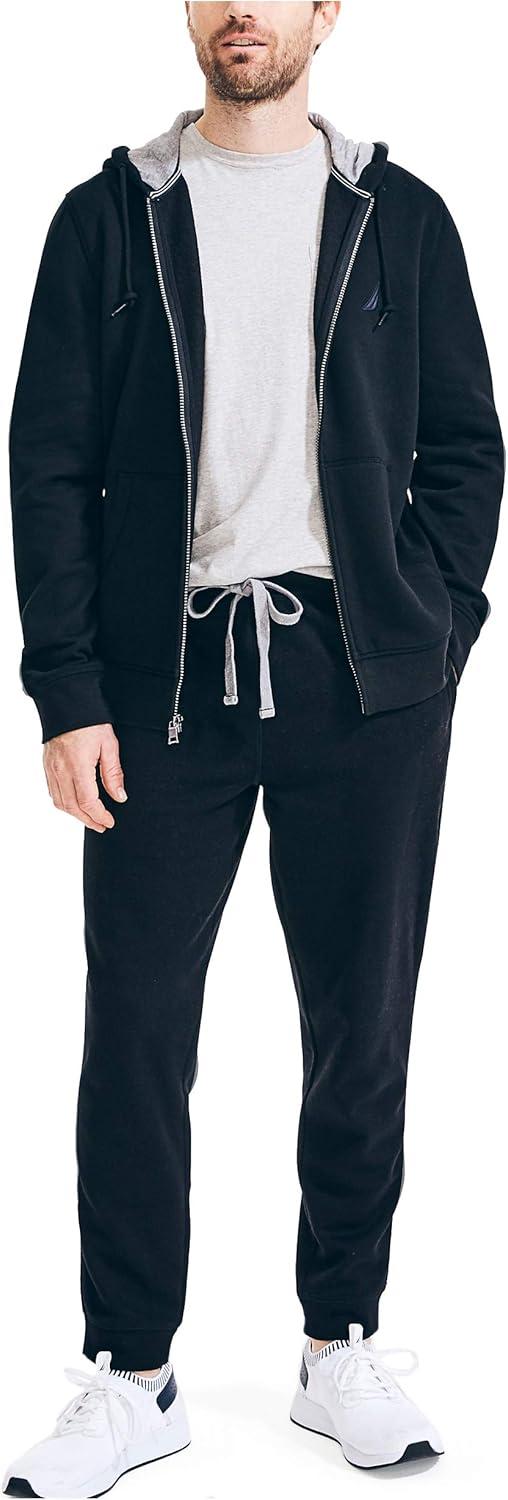 imageNautica Long Sleeve Sueded Fleece Full Zip Hoodie Sweatshirt SweaterTrue Black