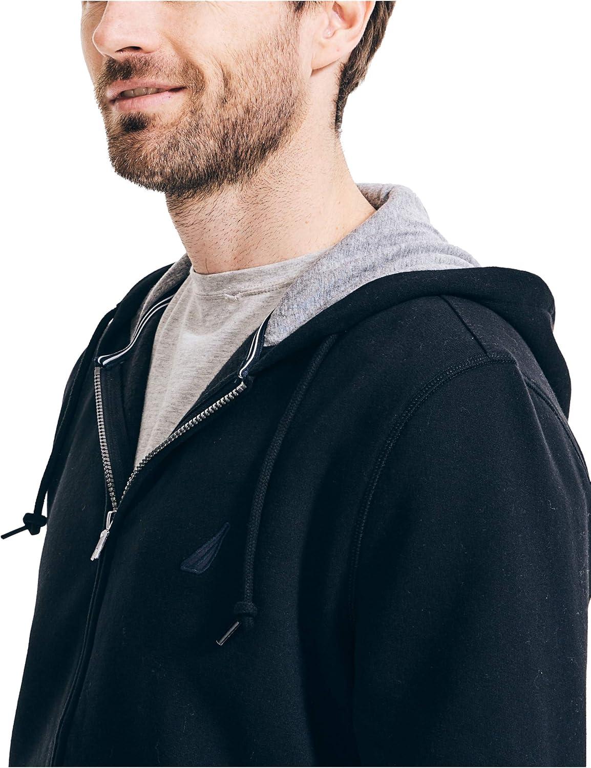 imageNautica Long Sleeve Sueded Fleece Full Zip Hoodie Sweatshirt SweaterTrue Black