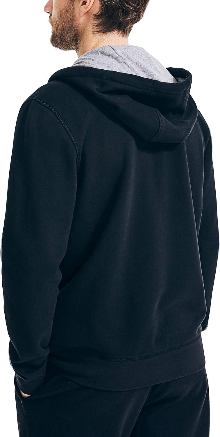 imageNautica Long Sleeve Sueded Fleece Full Zip Hoodie Sweatshirt SweaterTrue Black