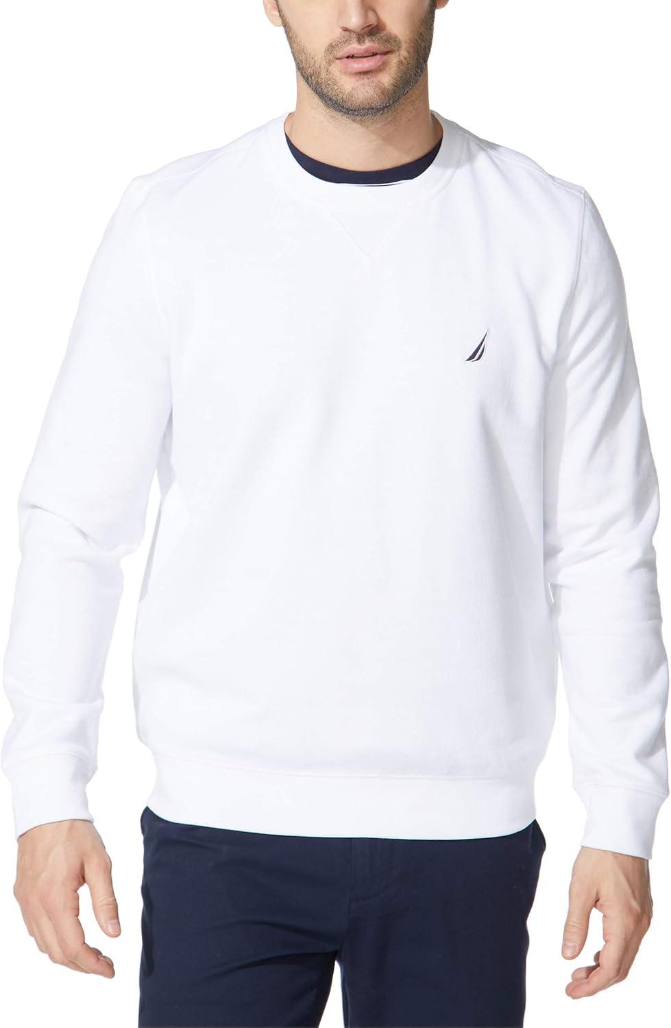 imageNautica Mens Basic Crew Neck Fleece SweatshirtBright White