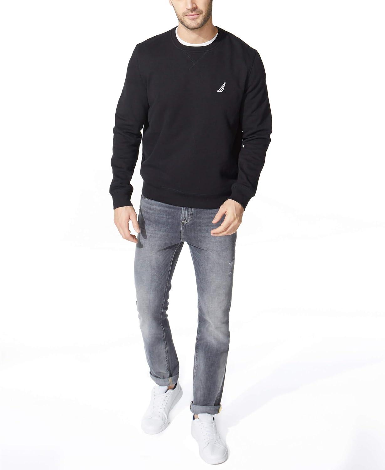 imageNautica Mens Basic Crew Neck Fleece SweatshirtTrue Black