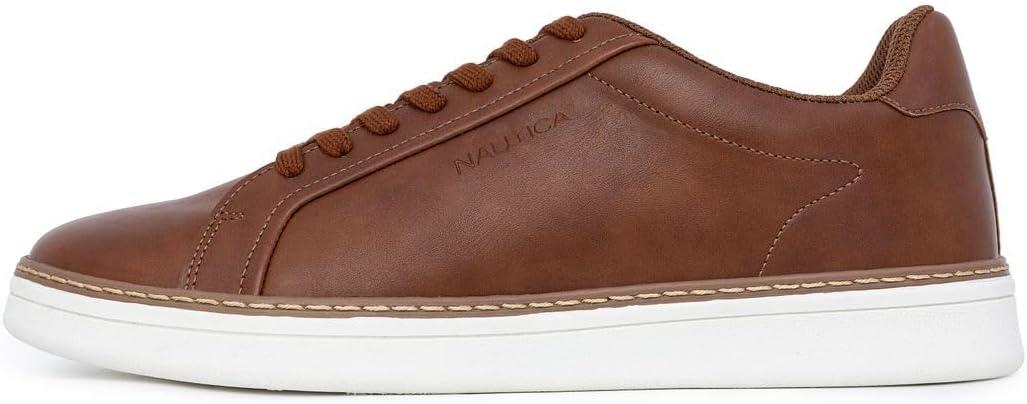imageNautica Mens Casual Court Fashion Sneakers Classic LowTop LaceUp Shoes Comfortable Everyday Walking Style with Durable Outsole and Vegan Leather UpperCognacjalad