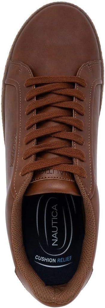 imageNautica Mens Casual Court Fashion Sneakers Classic LowTop LaceUp Shoes Comfortable Everyday Walking Style with Durable Outsole and Vegan Leather UpperCognacjalad