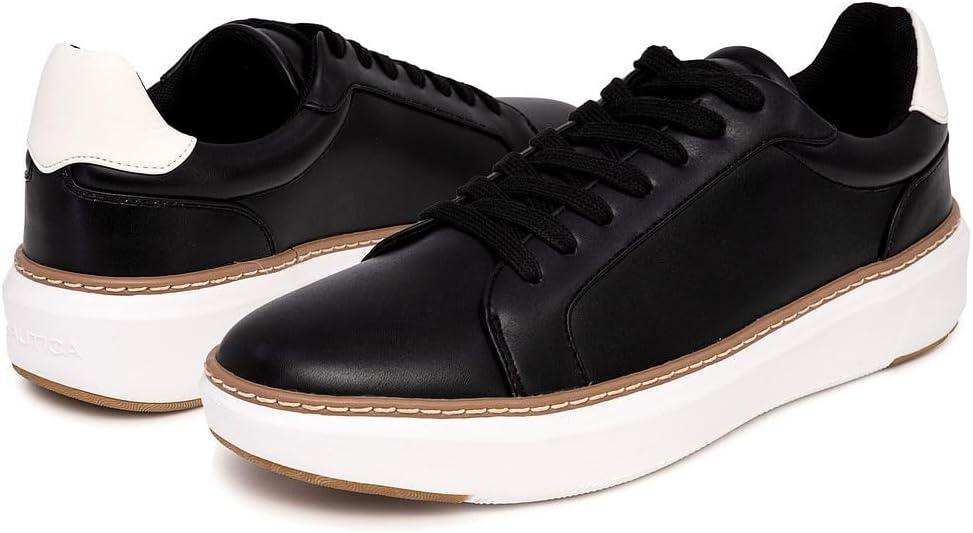 imageNautica Mens Casual Court Fashion Sneakers Classic LowTop LaceUp Shoes Comfortable Everyday Walking Style with Durable Outsole and Vegan Leather UpperBlackdonley