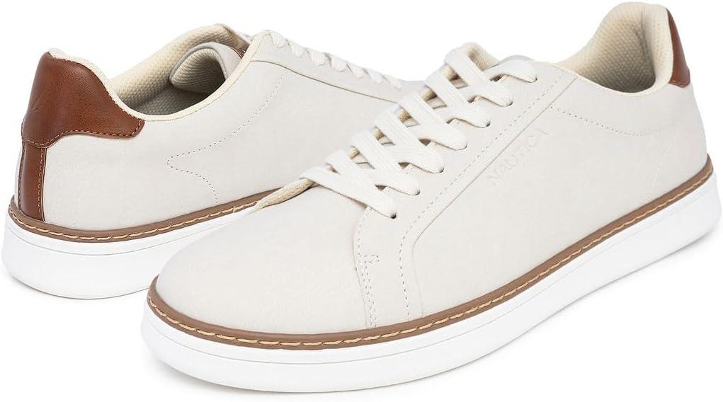 imageNautica Mens Casual Court Fashion Sneakers Classic LowTop LaceUp Shoes Comfortable Everyday Walking Style with Durable Outsole and Vegan Leather UpperLight Taupejalad