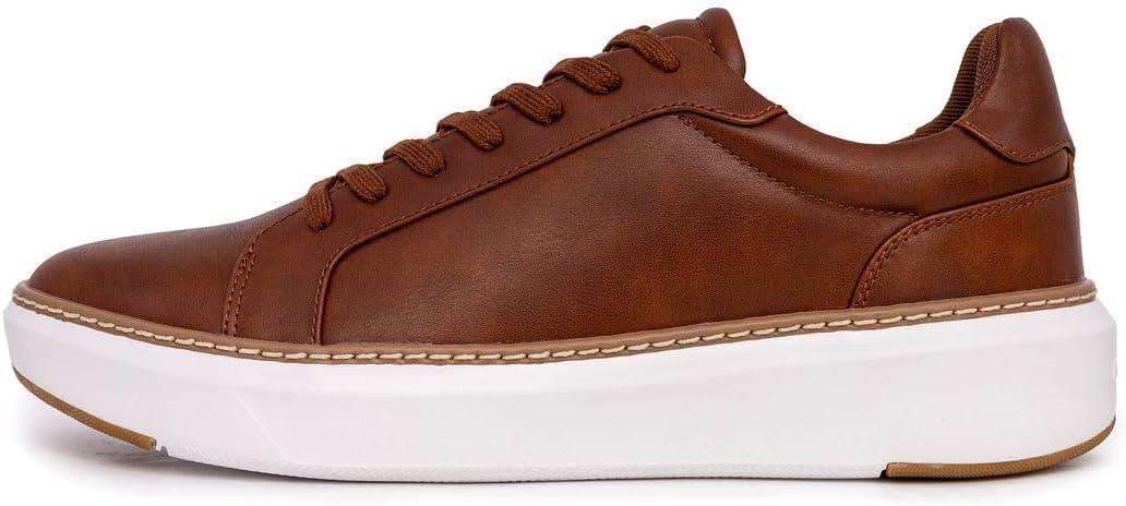 imageNautica Mens Casual Court Fashion Sneakers Classic LowTop LaceUp Shoes Comfortable Everyday Walking Style with Durable Outsole and Vegan Leather UpperCognacdonley