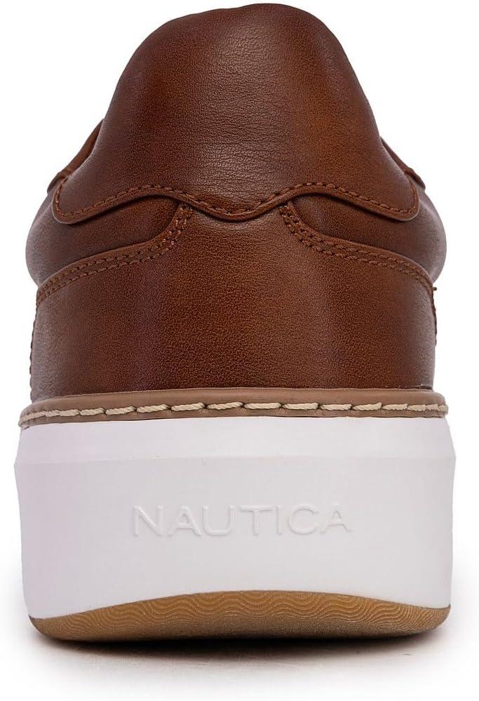 imageNautica Mens Casual Court Fashion Sneakers Classic LowTop LaceUp Shoes Comfortable Everyday Walking Style with Durable Outsole and Vegan Leather UpperCognacdonley