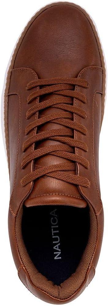 imageNautica Mens Casual Court Fashion Sneakers Classic LowTop LaceUp Shoes Comfortable Everyday Walking Style with Durable Outsole and Vegan Leather UpperCognacdonley
