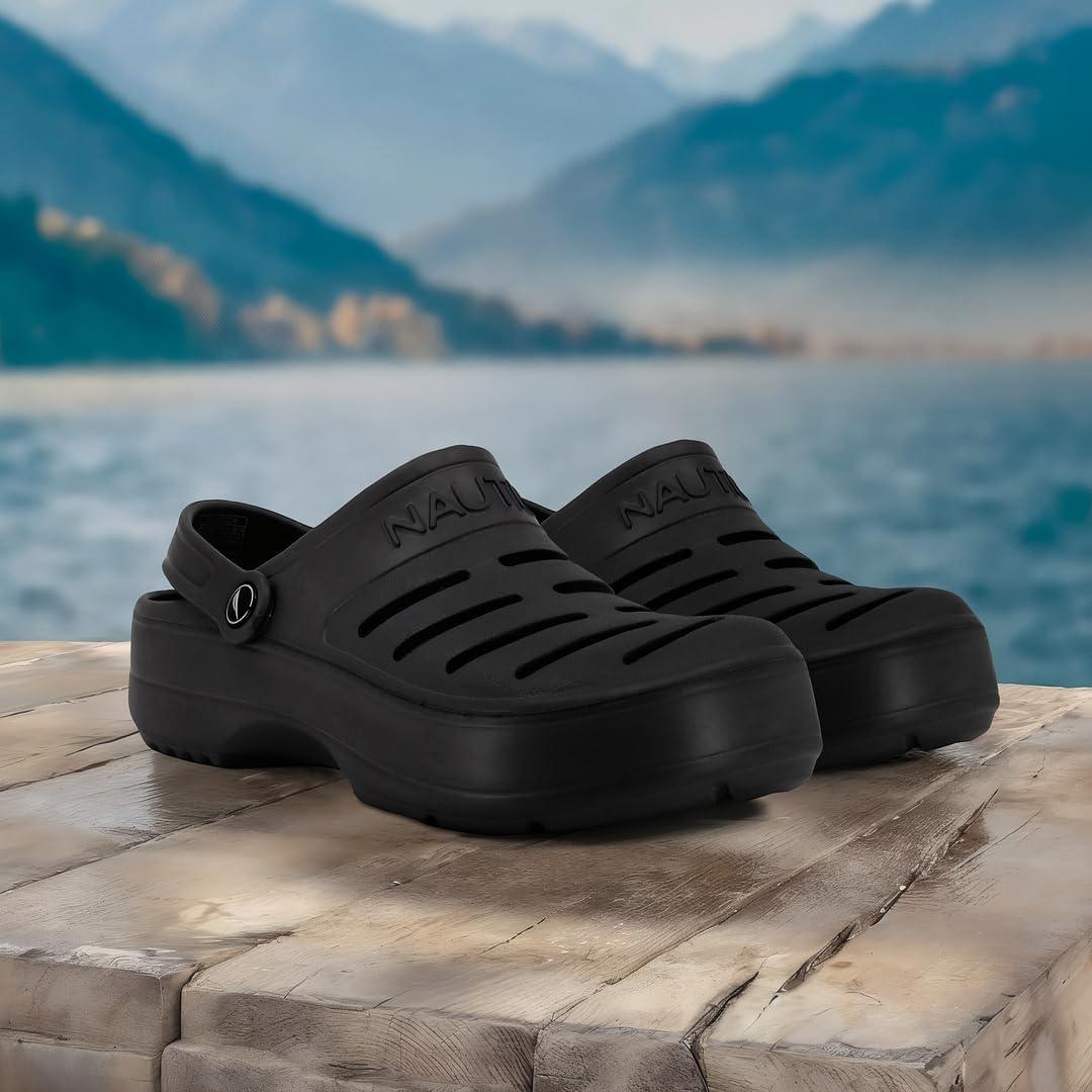 imageNautica Mens Clogs Athletic Sports Sandal SlipOn with Adjustable Back Strap Water ShoesFuzzy Slippers River EdgeBlack River Edge