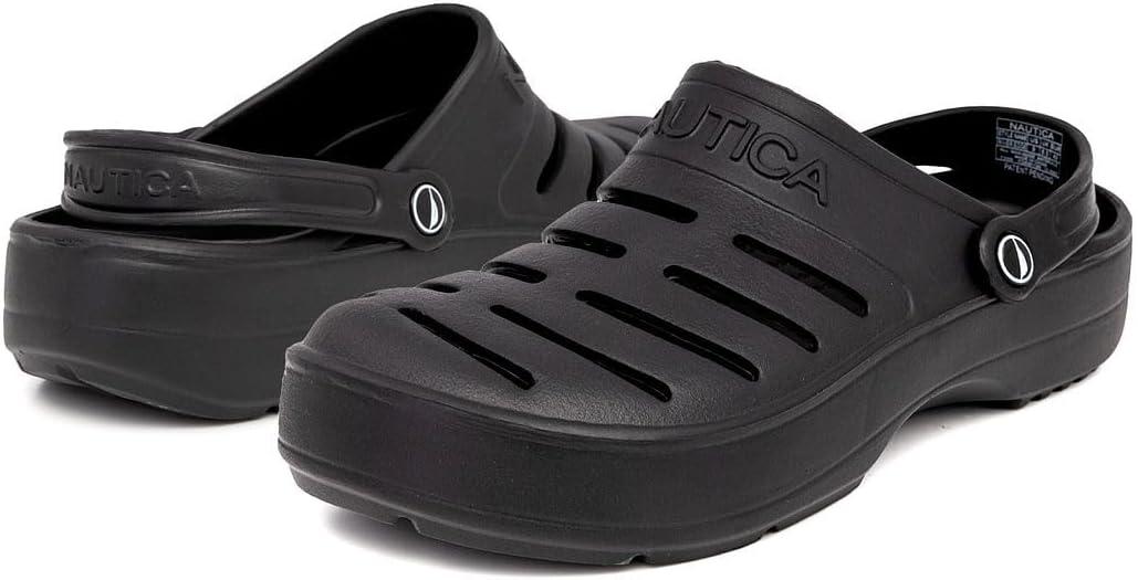 imageNautica Mens Clogs Athletic Sports Sandal SlipOn with Adjustable Back Strap Water ShoesFuzzy Slippers River EdgeBlack River Edge