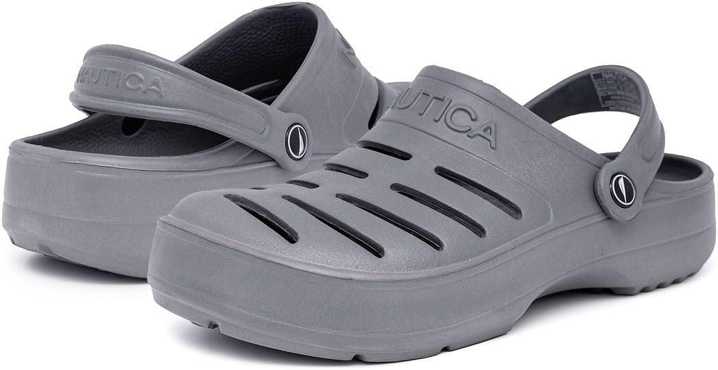 imageNautica Mens Clogs Athletic Sports Sandal SlipOn with Adjustable Back Strap Water ShoesFuzzy Slippers River EdgeGrey River Edge