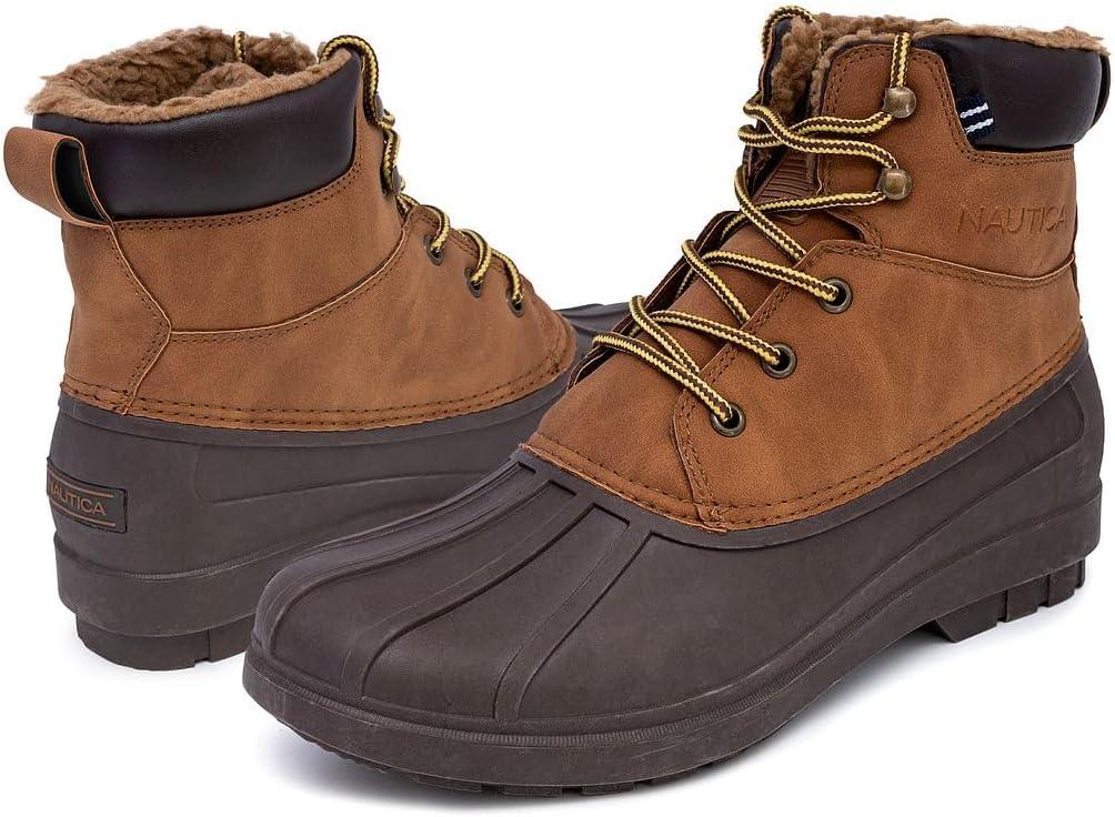 imageNautica Mens Duck Boots Waterproof Shell Insulated Snow and Rain Boot LaceUp Winter Shoe Channing Extended Sizes 716Tan Brown X Dazo