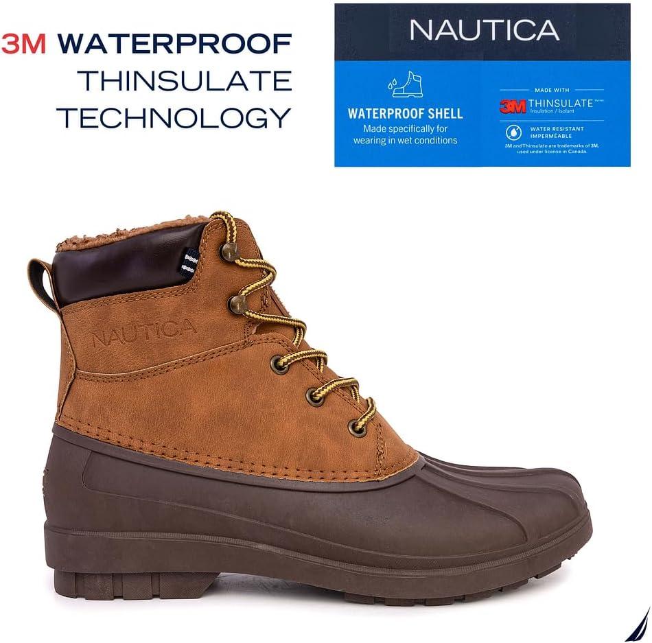 imageNautica Mens Duck Boots Waterproof Shell Insulated Snow and Rain Boot LaceUp Winter Shoe Channing Extended Sizes 716Tan Brown X Dazo