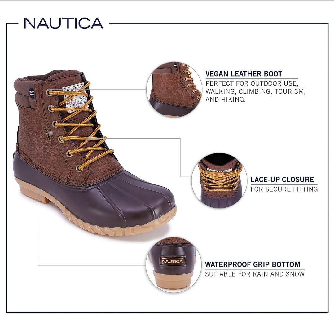 imageNautica Mens Duck Boots Waterproof Shell Insulated Snow and Rain Boot LaceUp Winter Shoe Channing Extended Sizes 716Tan Pebbled