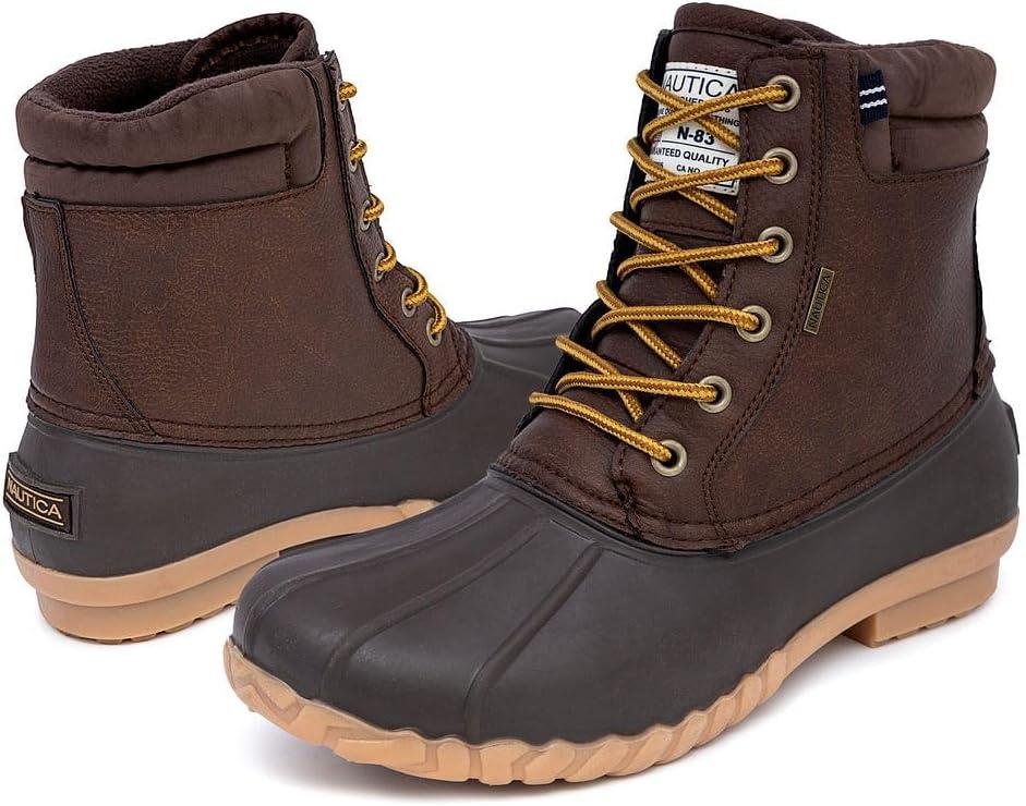 imageNautica Mens Duck Boots Waterproof Shell Insulated Snow and Rain Boot LaceUp Winter Shoe Channing Extended Sizes 716Tan Pebbled