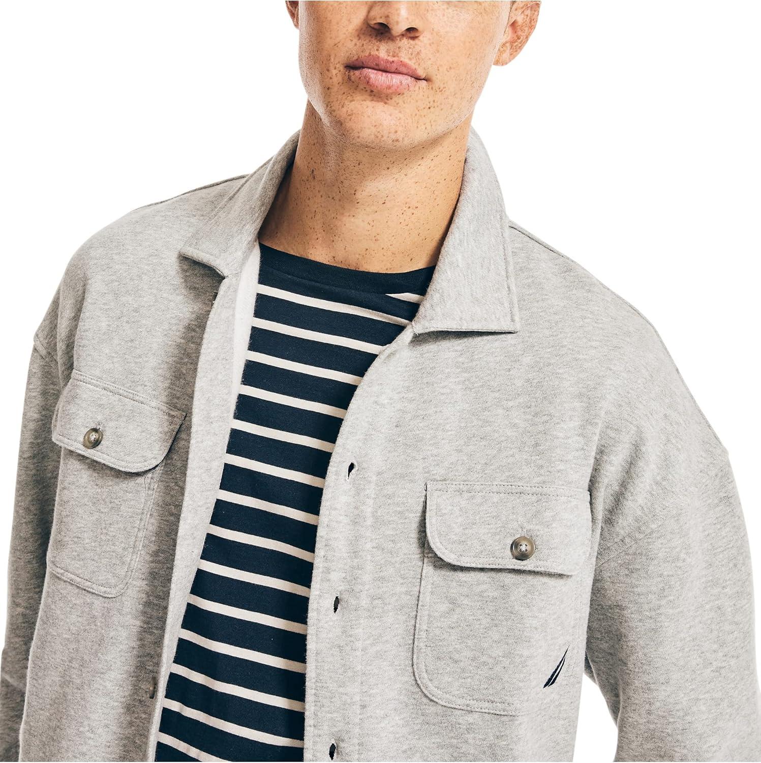 imageNautica Mens Fleece Buttonup ShirtGrey Heather