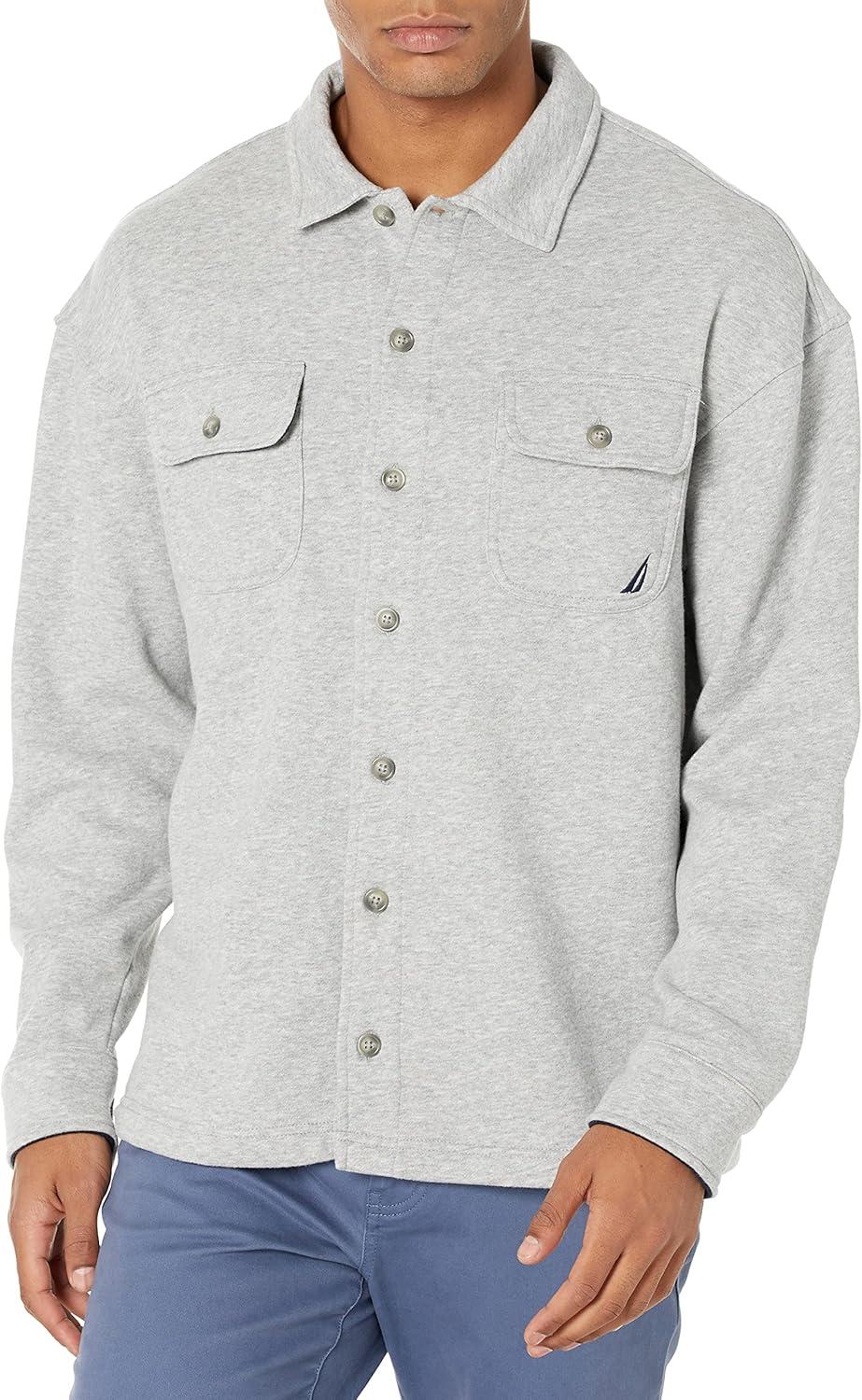 imageNautica Mens Fleece Buttonup ShirtGrey Heather
