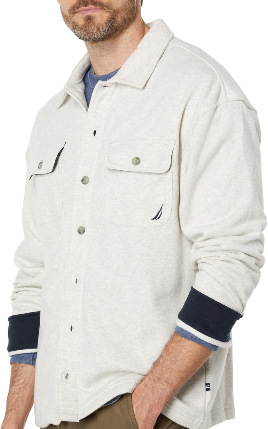 imageNautica Mens Fleece Buttonup ShirtOatmeal Heather