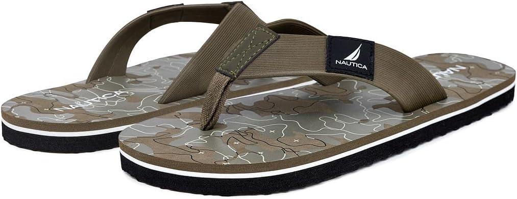 imageNautica Mens Flip Flop Beach Sandal Boat Slide Water SlippersOlive Camotrace