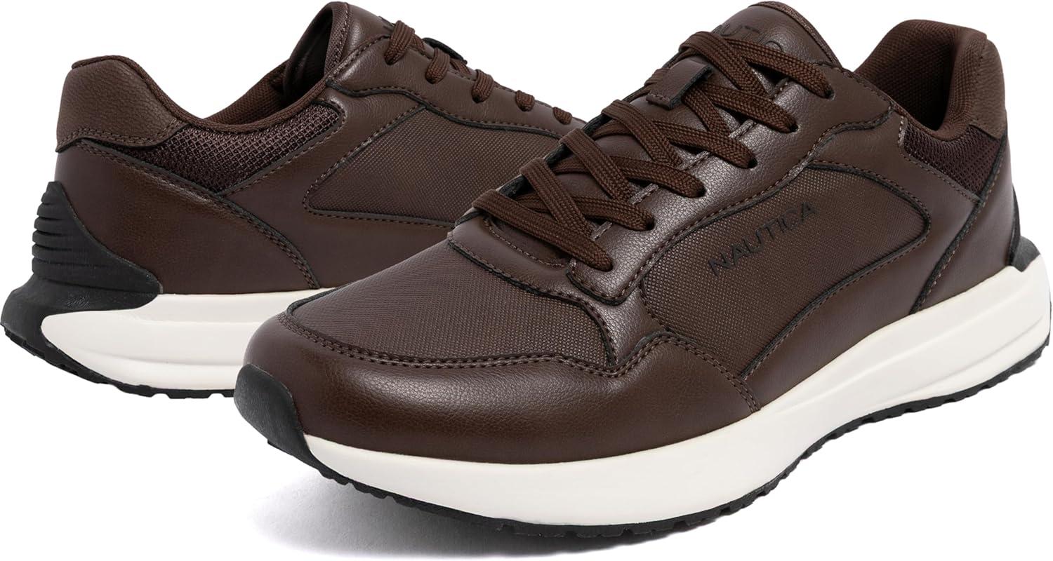 imageNautica Mens LaceUp Sneakers Casual Stylish and Comfortable for WalkingBrown