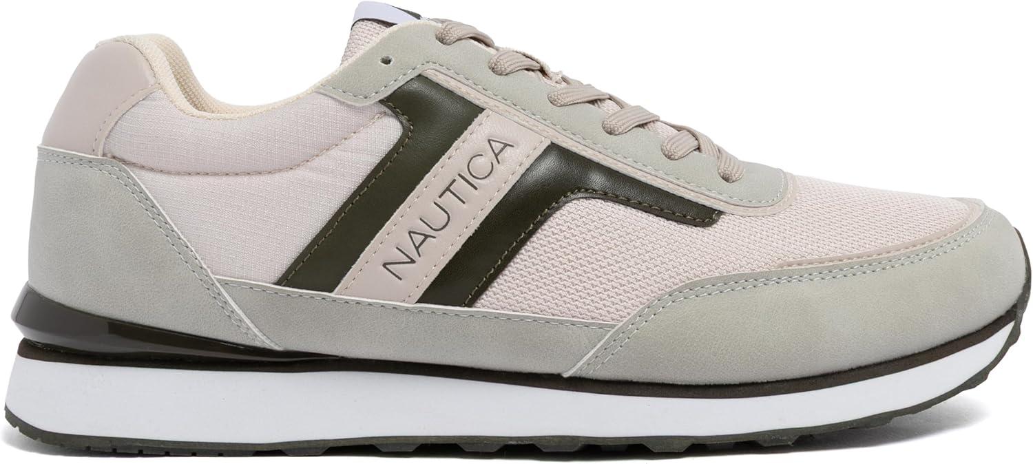 imageNautica Mens LaceUp Sneakers Casual Stylish and Comfortable for WalkingGrey Olive