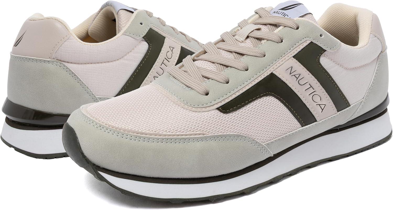 imageNautica Mens LaceUp Sneakers Casual Stylish and Comfortable for WalkingGrey Olive