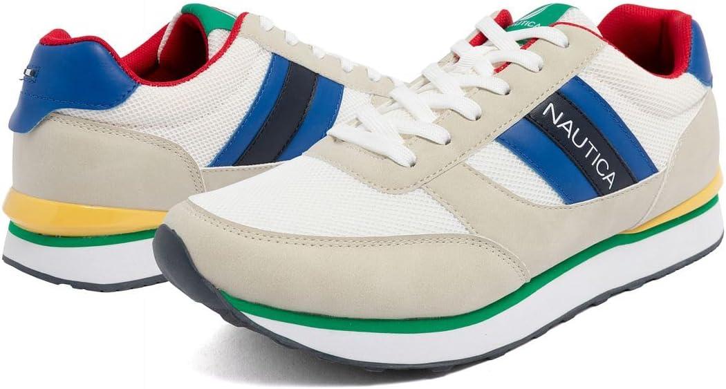 imageNautica Mens LaceUp Sneakers Casual Stylish and Comfortable for WalkingWhite Blue Red