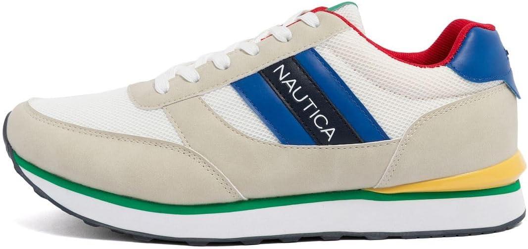 imageNautica Mens LaceUp Sneakers Casual Stylish and Comfortable for WalkingWhite Blue Red