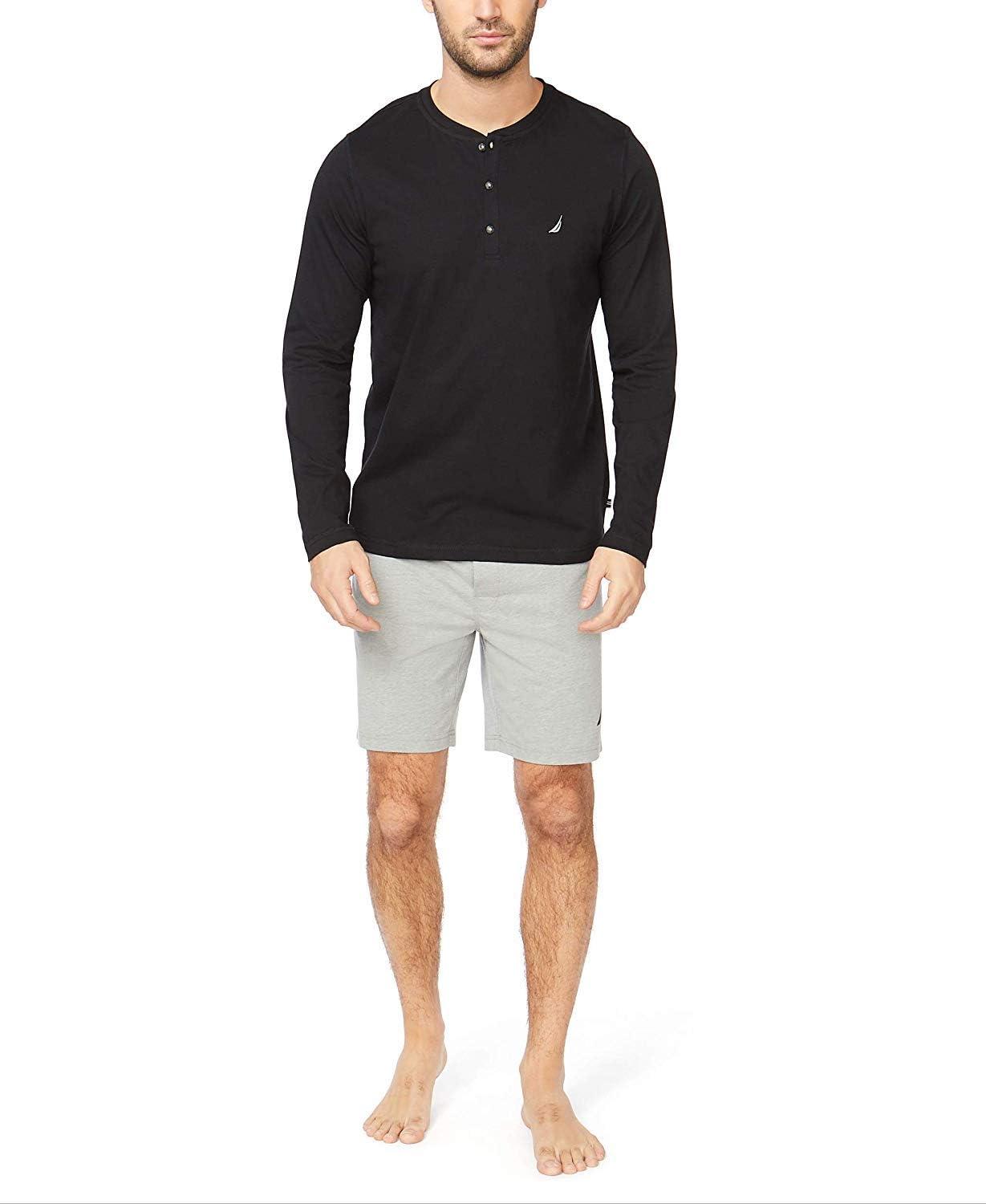 imageNautica Mens Long Sleeve Henley Pajama TopTrue Black