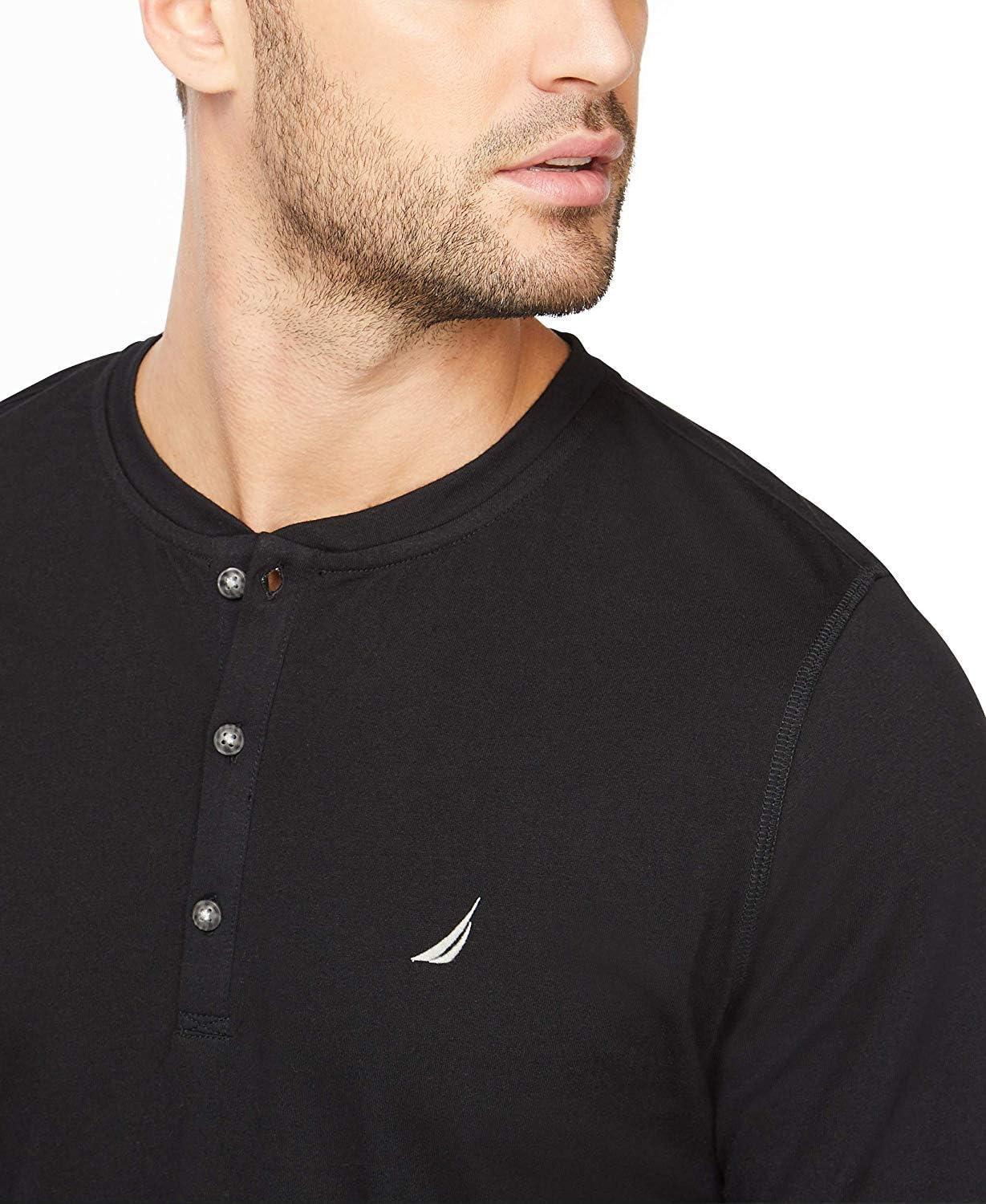imageNautica Mens Long Sleeve Henley Pajama TopTrue Black