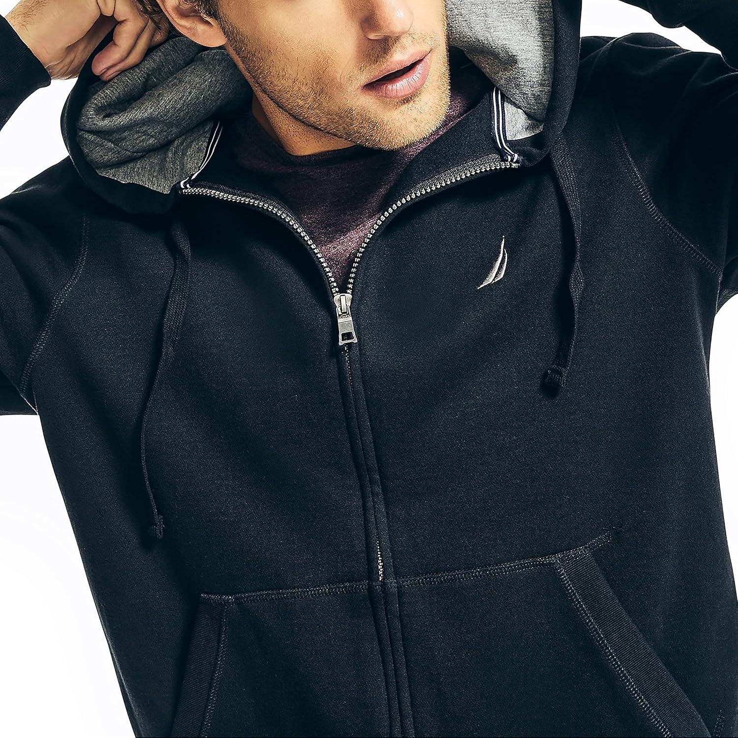imageNautica Mens Nautica Mens Anchor Fleece Fullzip HoodieTrue Black