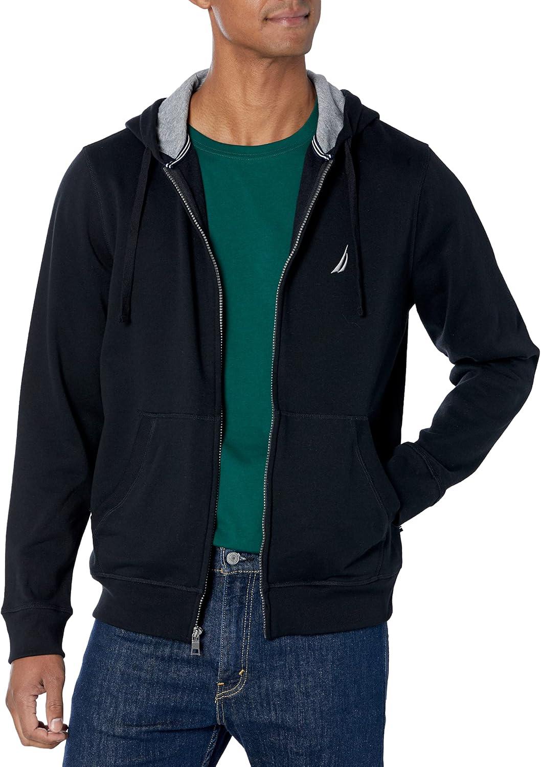 imageNautica Mens Nautica Mens Anchor Fleece Fullzip HoodieTrue Black
