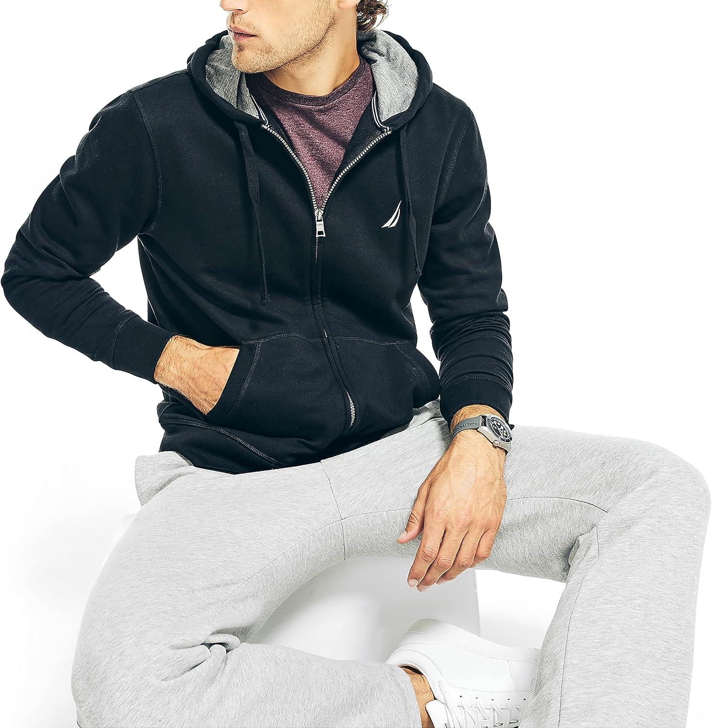 imageNautica Mens Nautica Mens Anchor Fleece Fullzip HoodieTrue Black