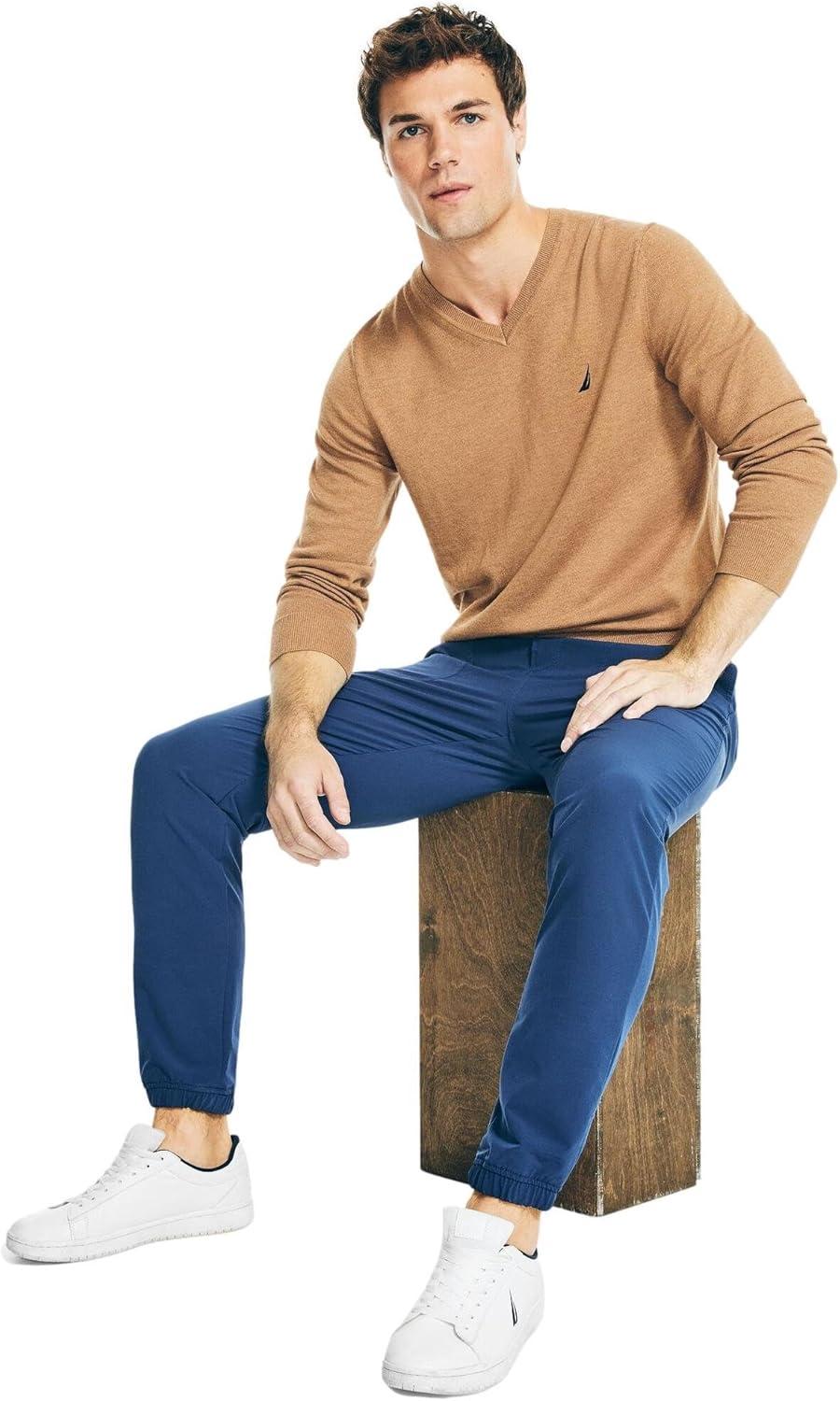 imageNautica Mens Nautica Navtech VNeck SweaterCamel Heather