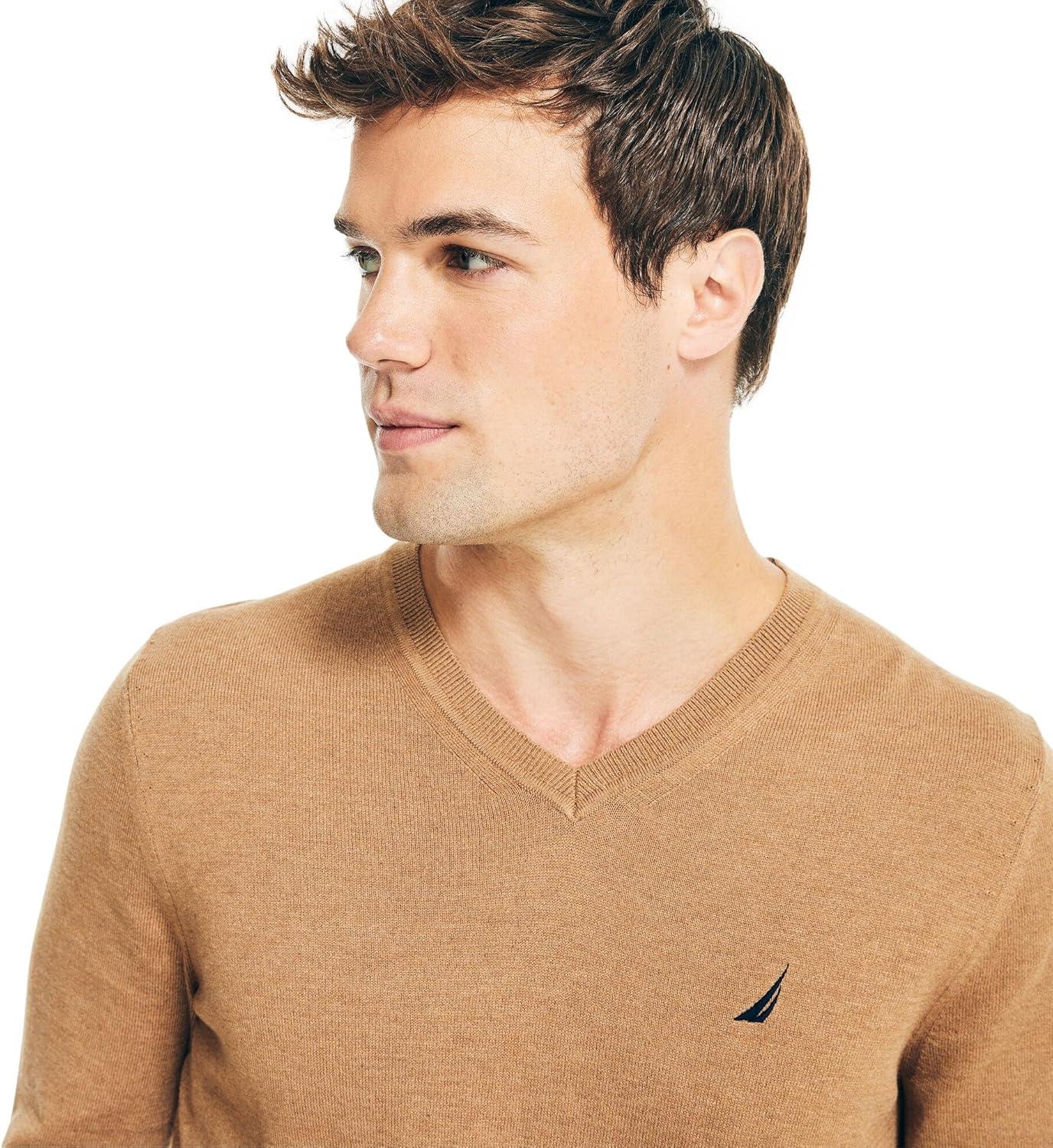 imageNautica Mens Nautica Navtech VNeck SweaterCamel Heather