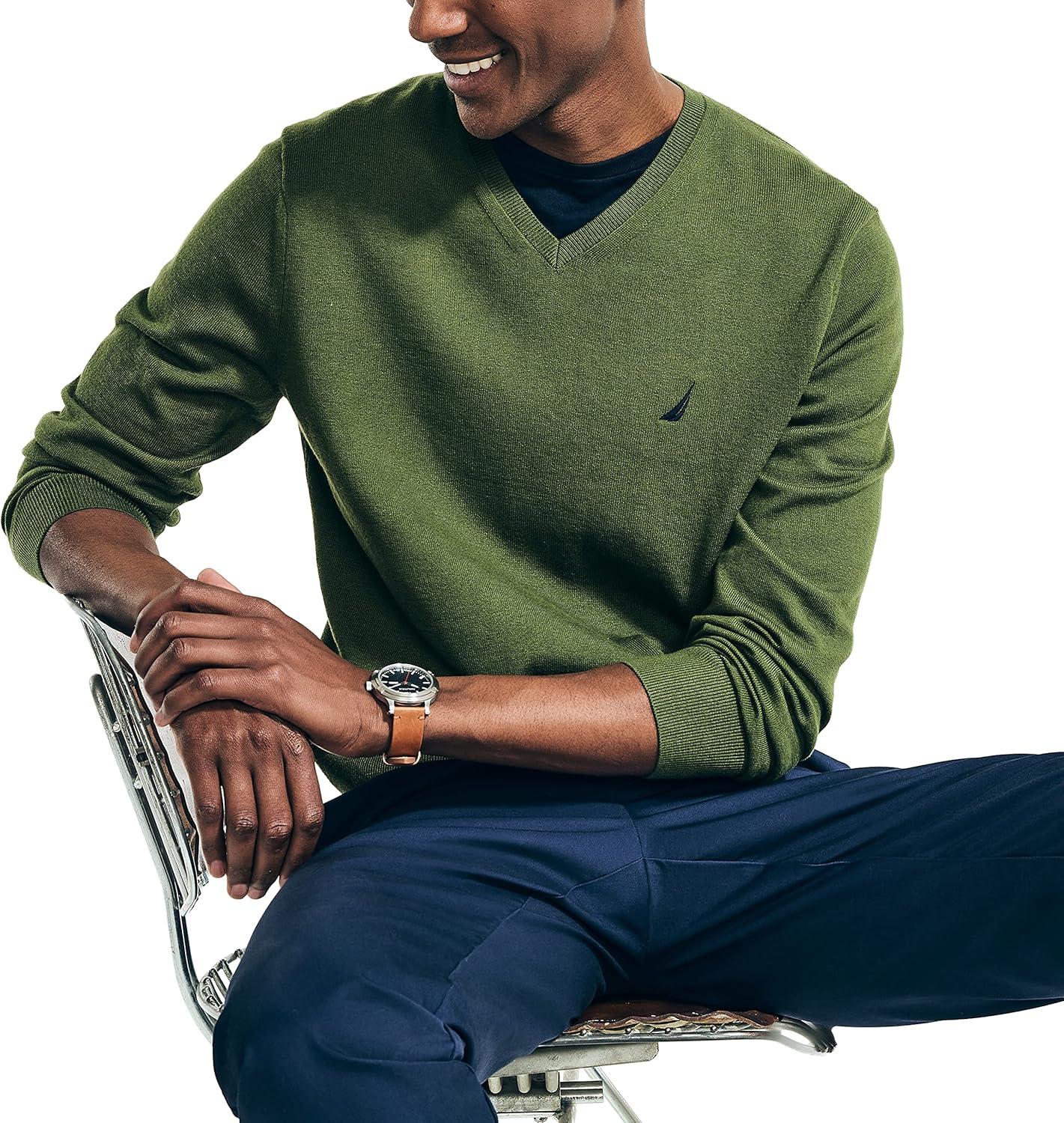 imageNautica Mens Nautica Navtech VNeck SweaterChive