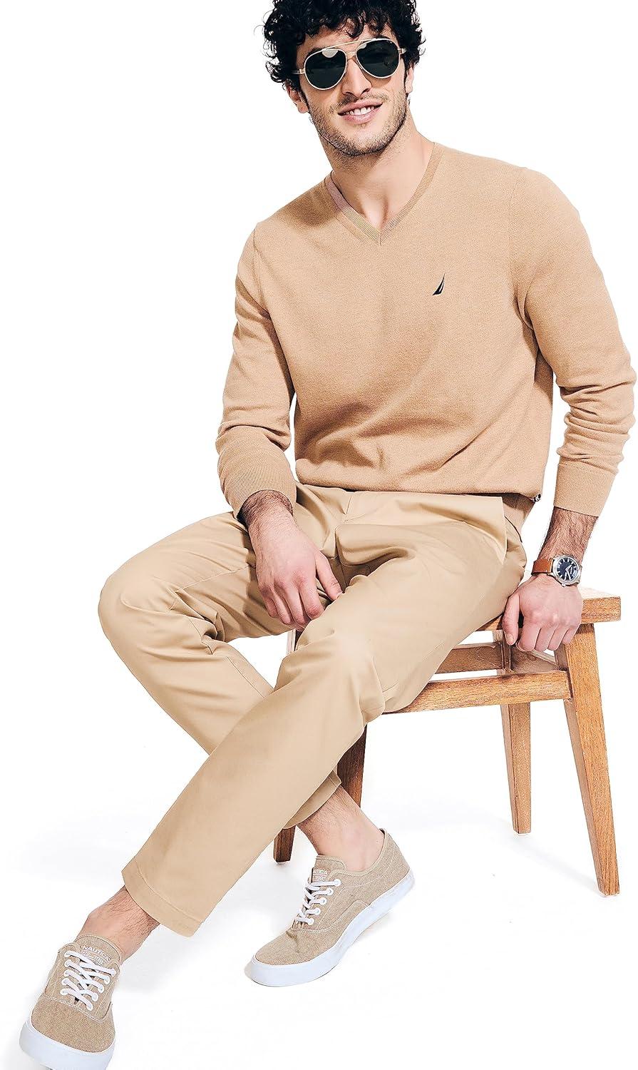 imageNautica Mens Nautica Navtech VNeck SweaterCoastal Camel Heather