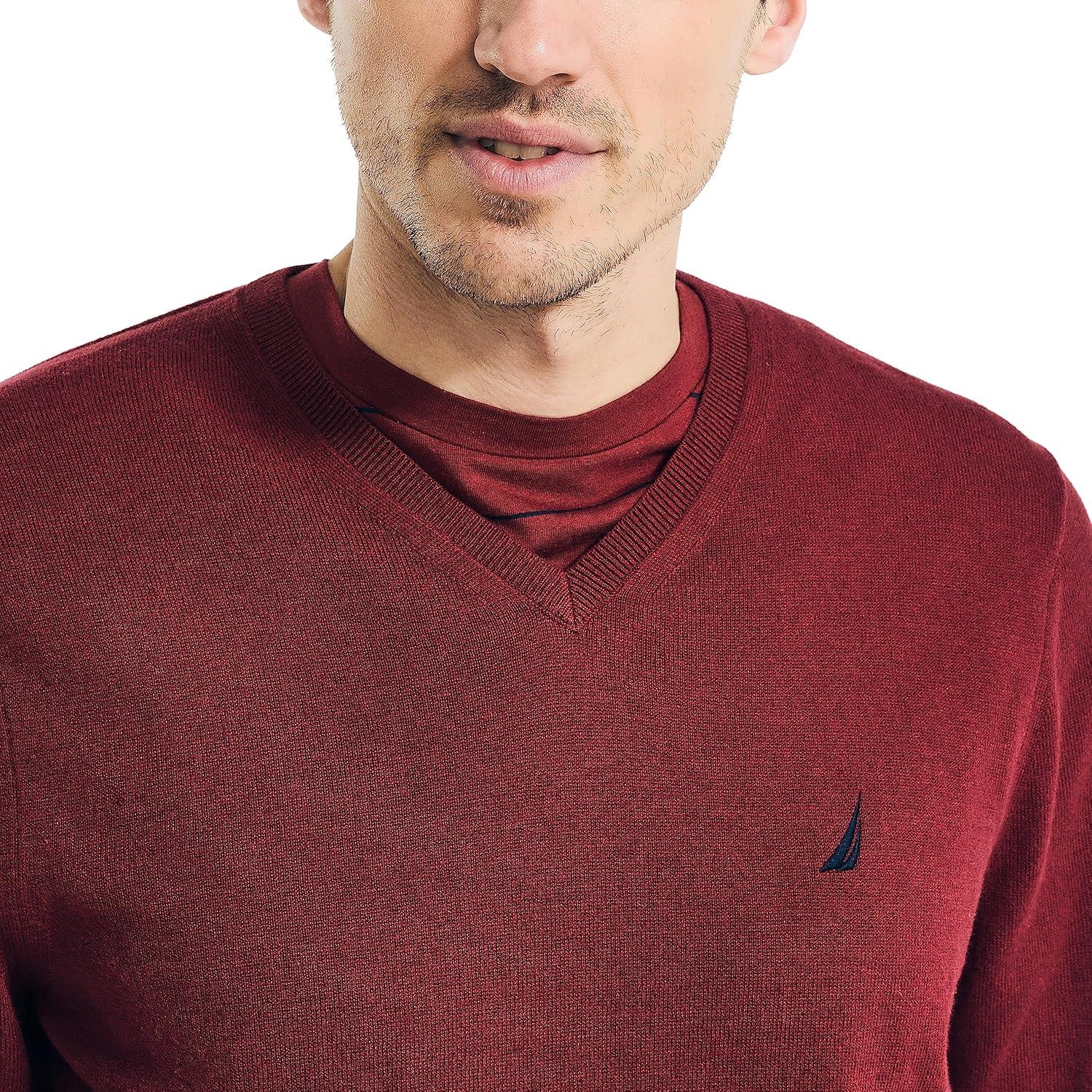 imageNautica Mens Nautica Navtech VNeck SweaterDeep Crimson