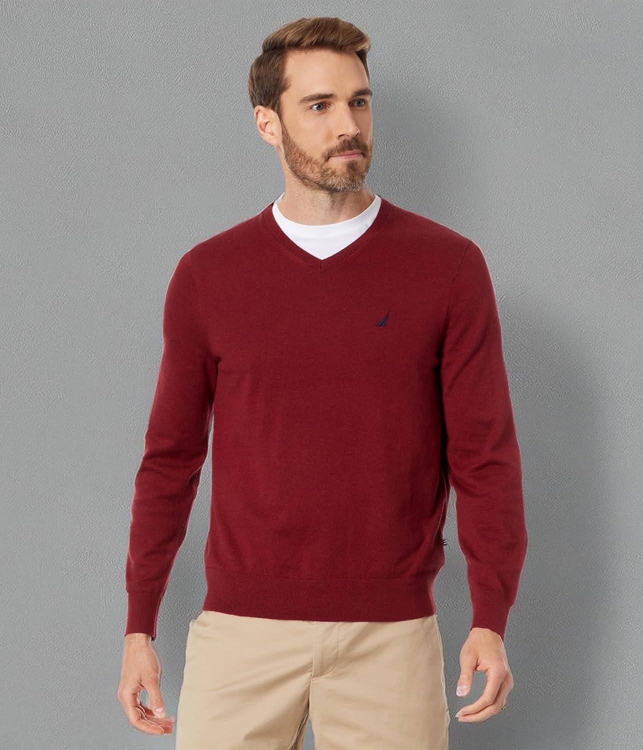 imageNautica Mens Nautica Navtech VNeck SweaterDeep Crimson