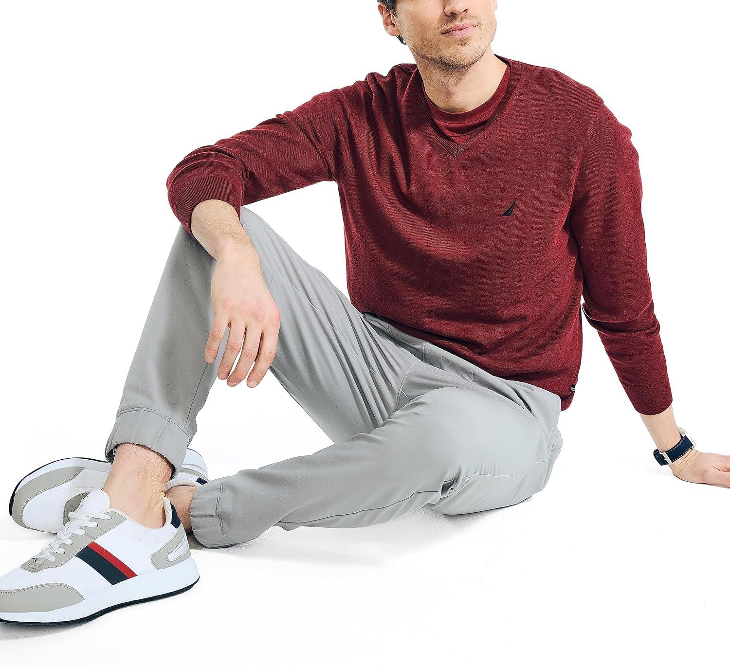 imageNautica Mens Nautica Navtech VNeck SweaterDeep Crimson