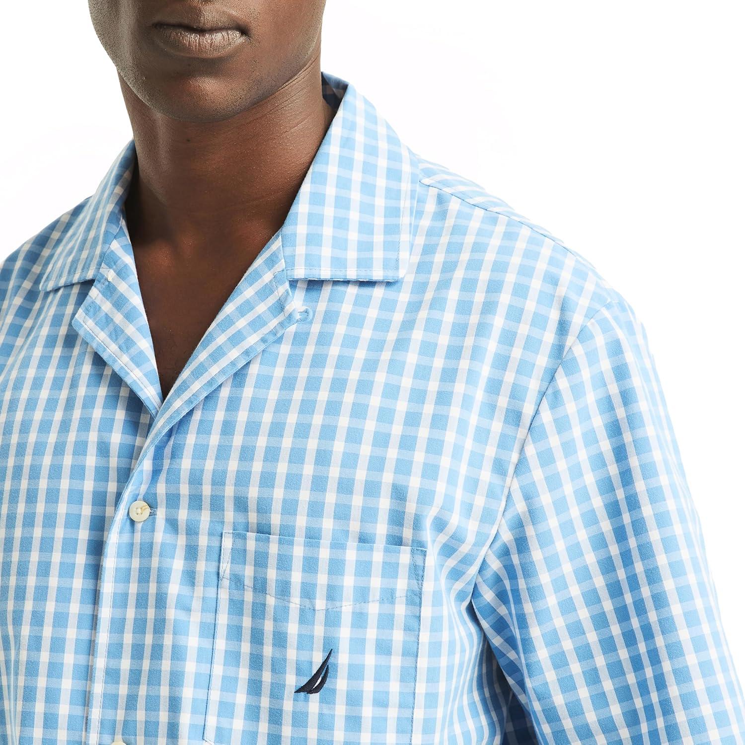 imageNautica Mens Nautica Sustainably Crafted Plaid Camp Sleep ShirtBlue Yonder
