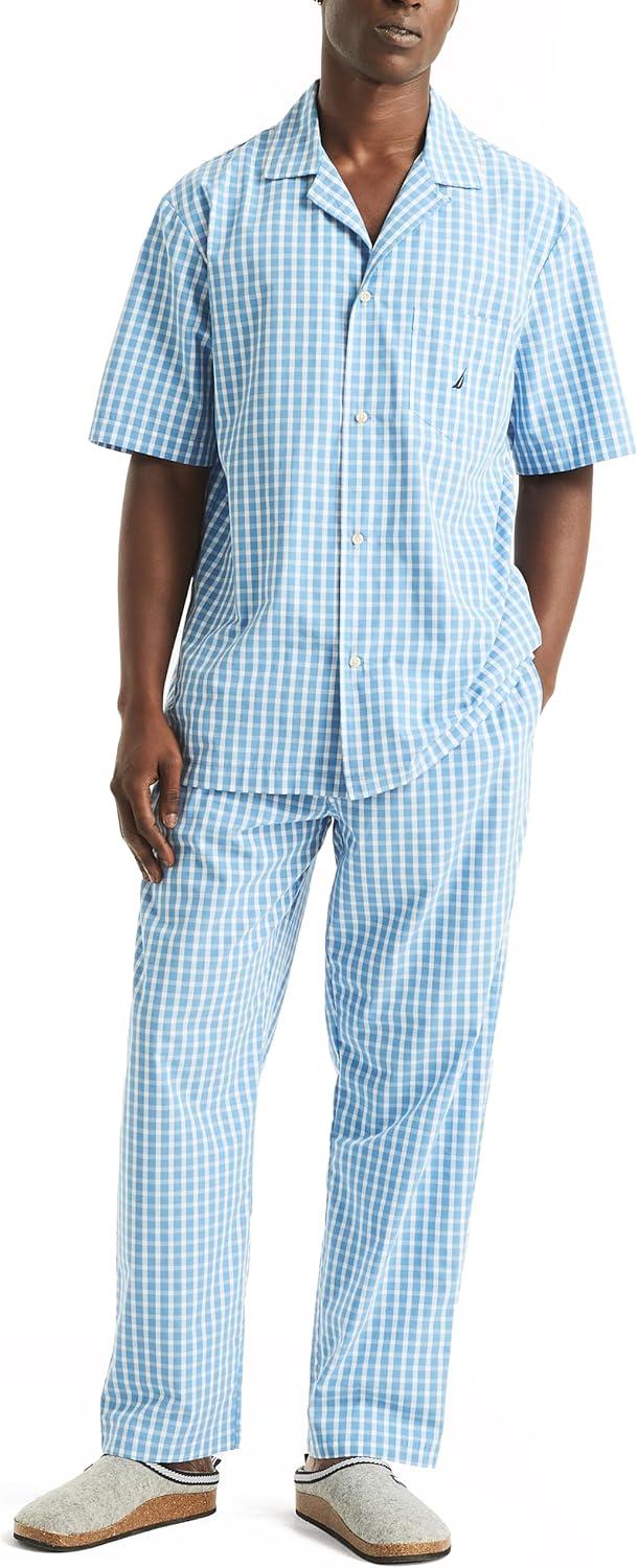 imageNautica Mens Nautica Sustainably Crafted Plaid Camp Sleep ShirtBlue Yonder