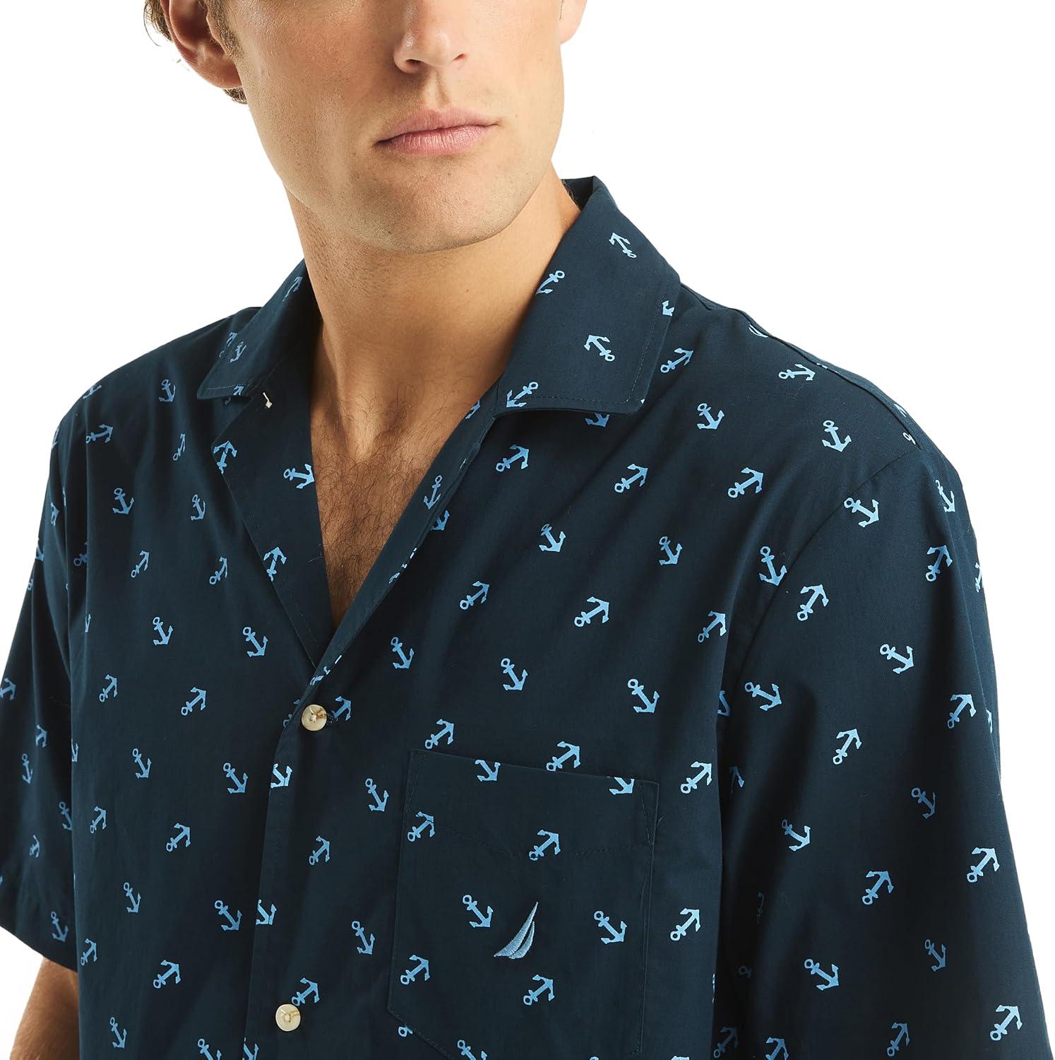 imageNautica Mens Nautica Sustainably Crafted Printed Camp Sleep ShirtMaritime Navy