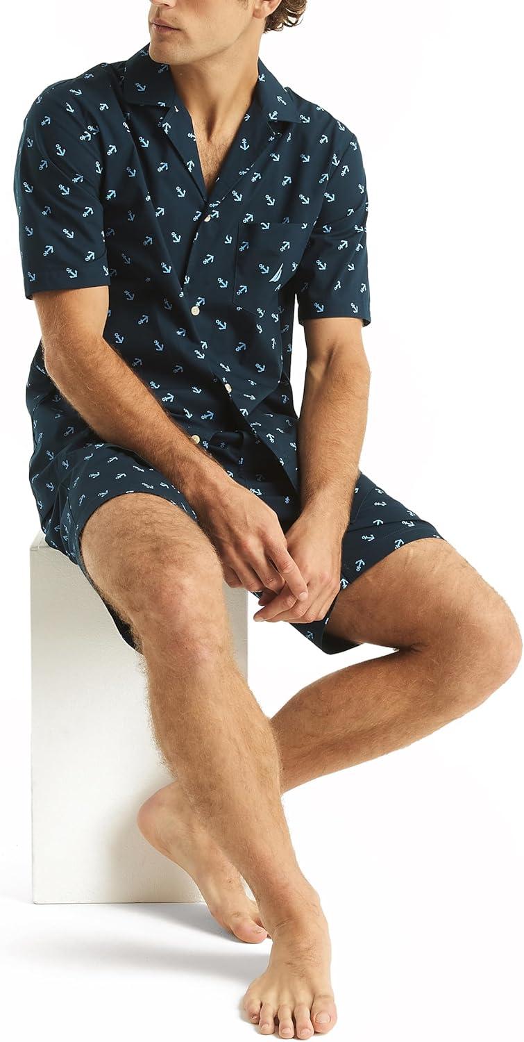 imageNautica Mens Nautica Sustainably Crafted Printed Camp Sleep ShirtMaritime Navy