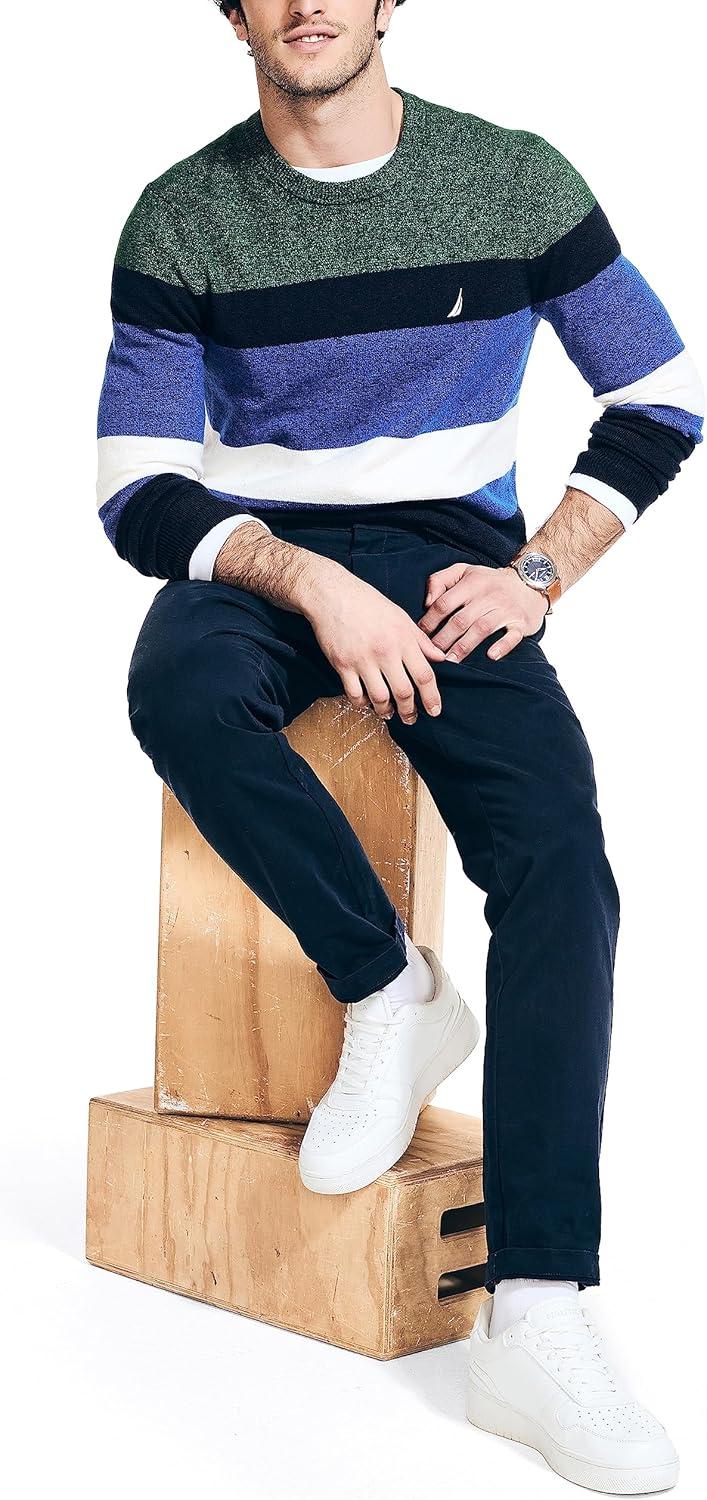imageNautica Mens Nautica Sustainably Crafted Striped Textured Crewneck SweaterNavy Seas