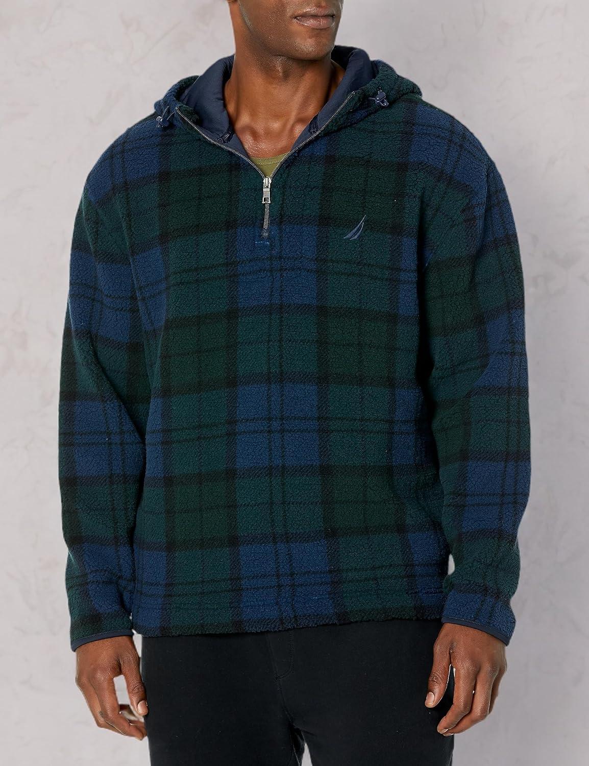 imageNautica Mens Printed Faux Shearling Quarterzip HoodieBayou Green
